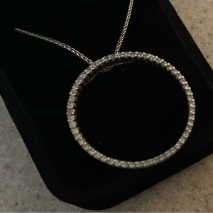14k white gold diamond circle pendant with 14k braided chain